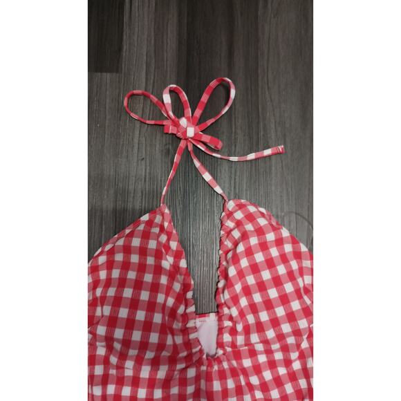 $Red & White gingham swimsuit Wild fable tie up halter style S/M pin-up vintage - Picture 6 of 7
